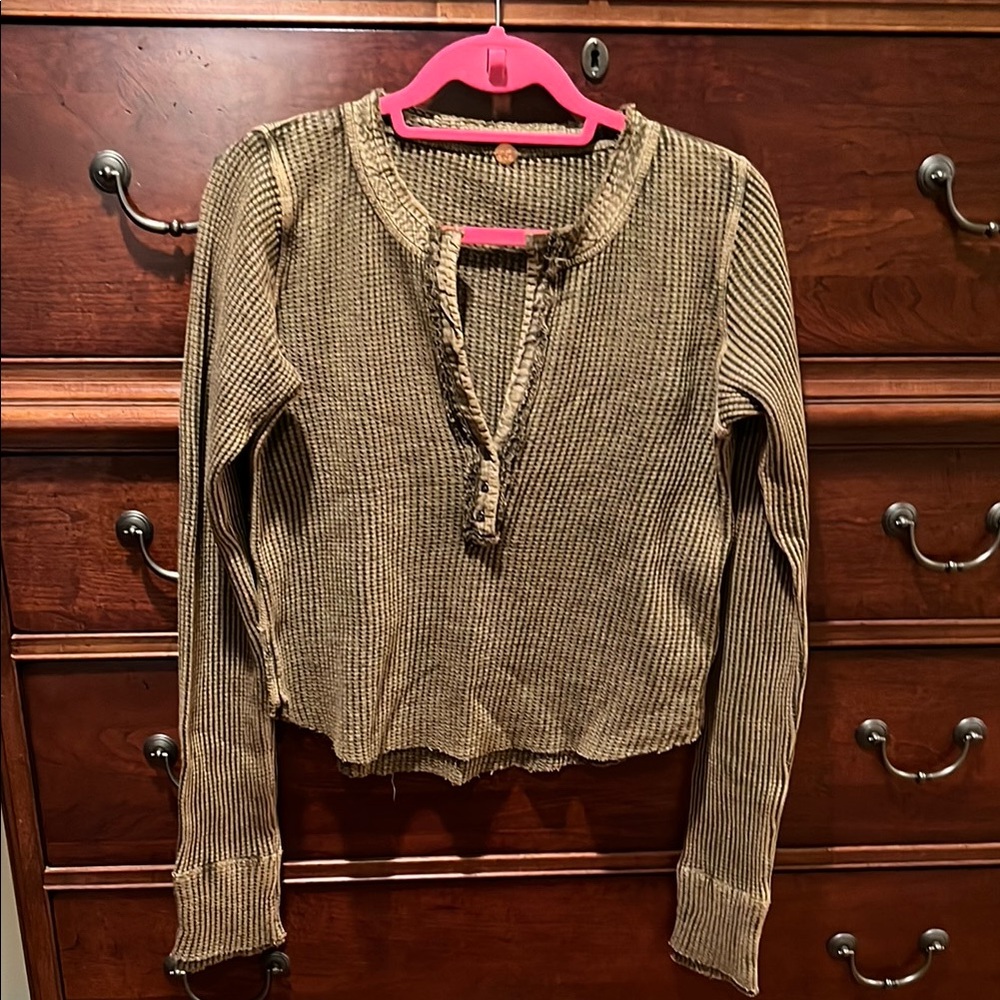 Brown Ribbed Long Sleeve Top